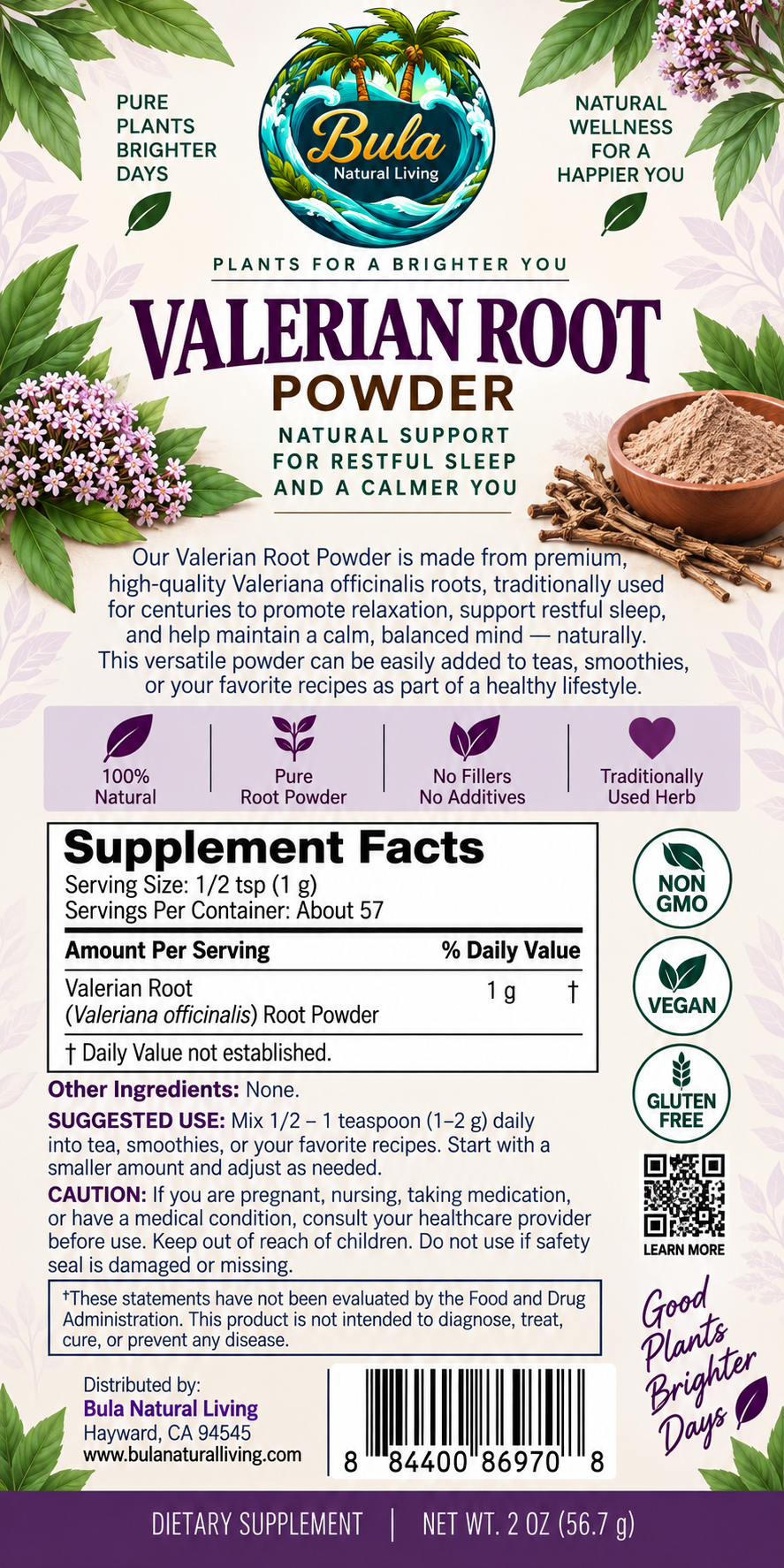 Bula Natural Living Valerian Powder Packaging