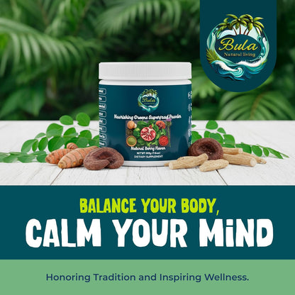 Bula Natural Living Nourishing Greens Superfood Powder-Natural Berry Flavor – 213g (30 Servings)