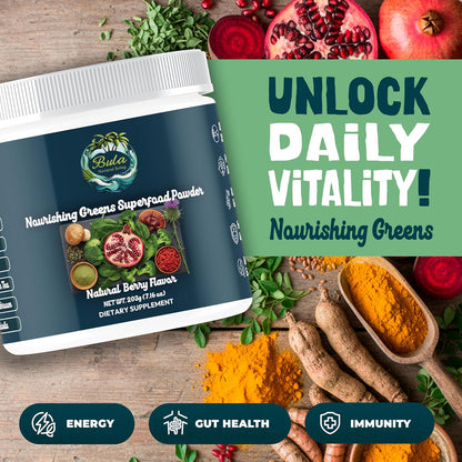 Bula Natural Living Nourishing Greens Superfood Powder-Natural Berry Flavor – 213g (30 Servings)