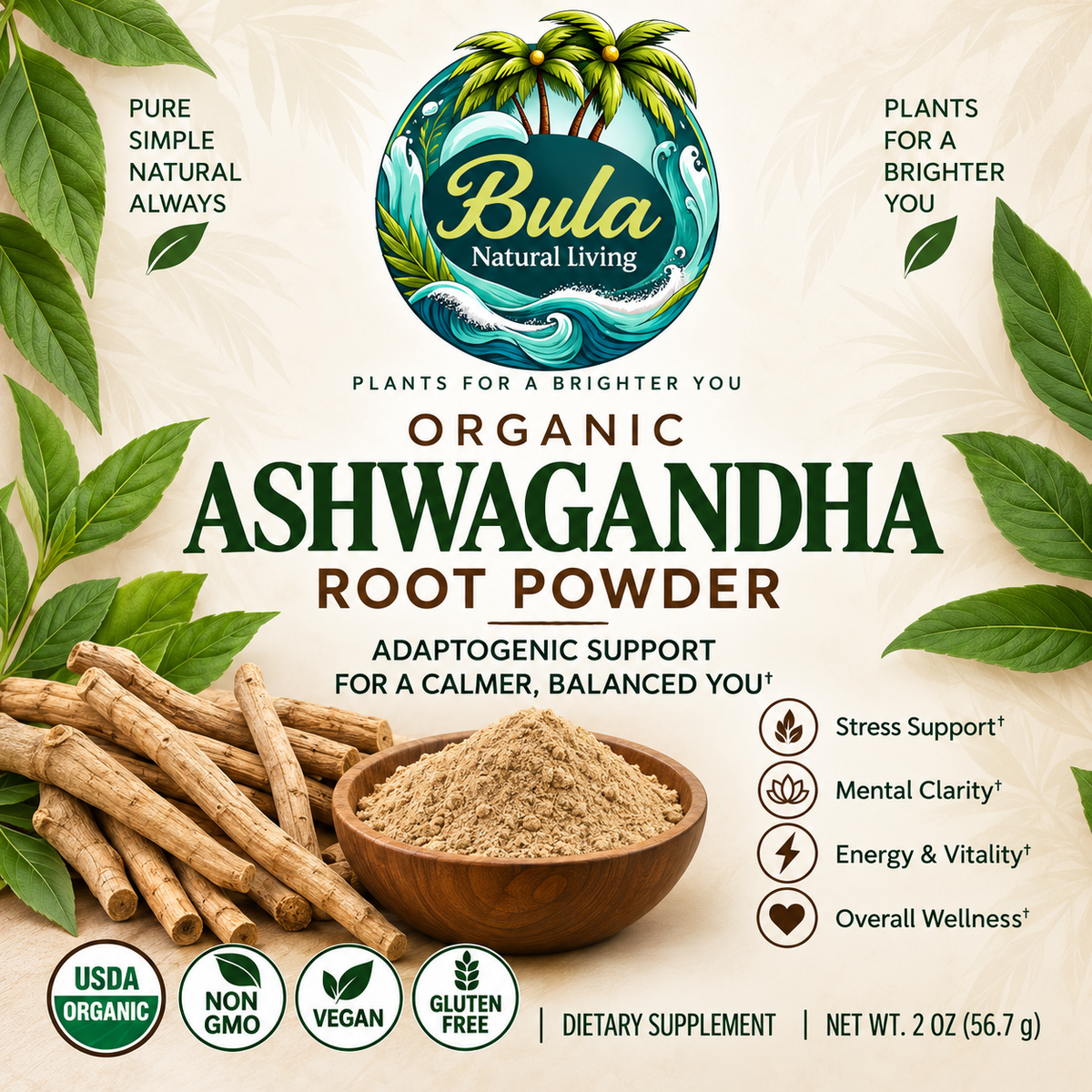 Pure Ashwagandha Root Powder by Bula Natural Living