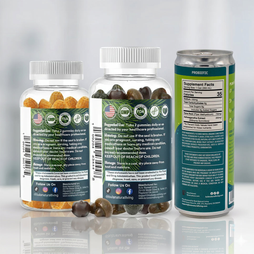 Gummies Wellness Trio | Nourishing Supergreens Gummies + Turmeric Ginger Pepper Gummies + Vanua Bliss Kava Soda