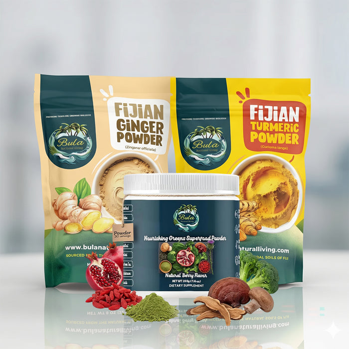 Immunity Power Trio | Fijian Ginger Powder + Fijian Turmeric Powder + Nourishing Greens Superfood Powder