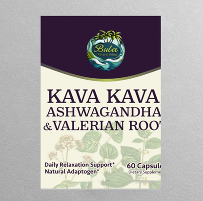 Bula Natural Living Kava Kava, Ashwagandha & Valerian Root Pills – 60 Pills (30 Servings)