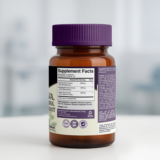 Bula Natural Living Kava Kava, Ashwagandha & Valerian Root Pills – 60 Pills (30 Servings)