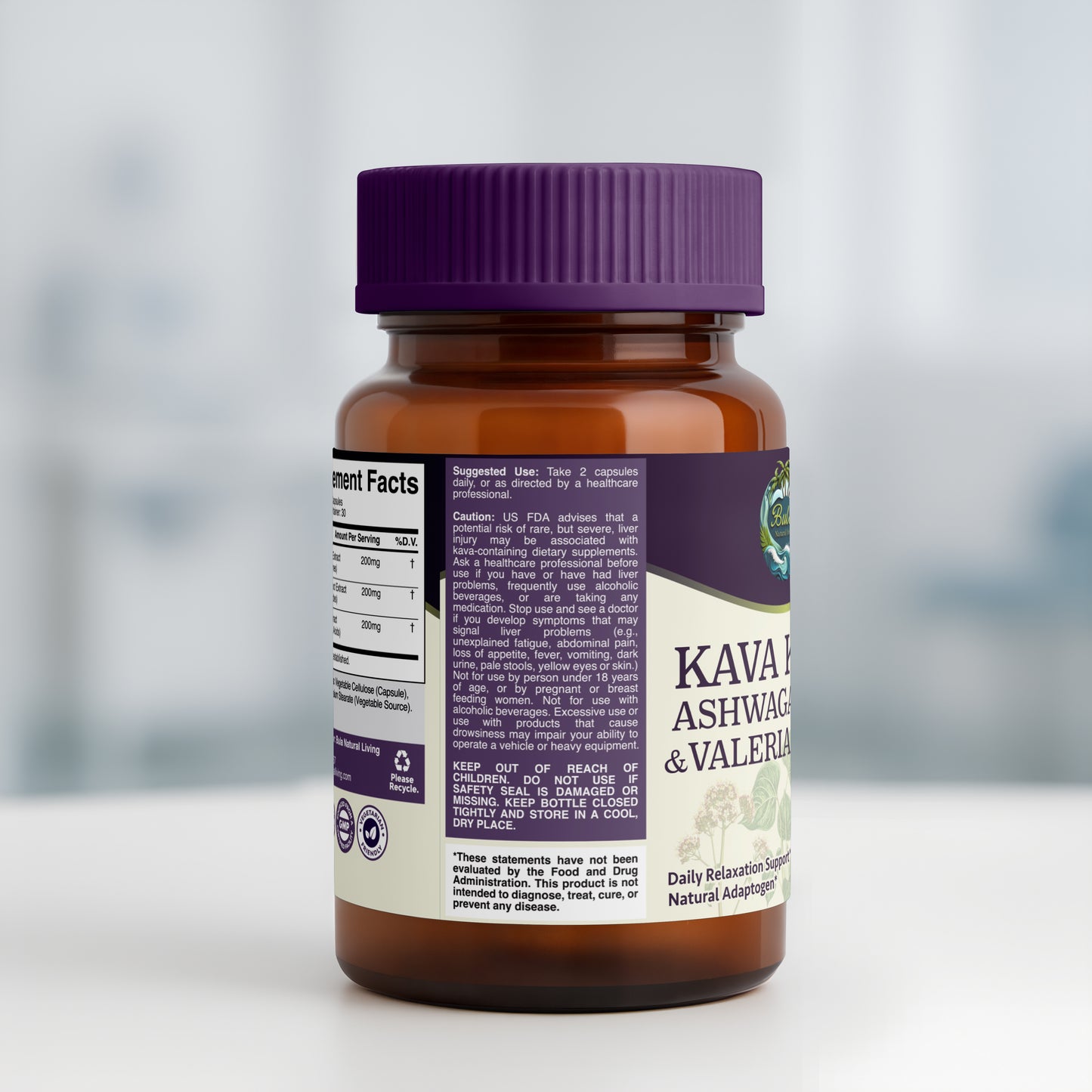 Bula Natural Living Kava Kava, Ashwagandha & Valerian Root Pills – 60 Pills (30 Servings)