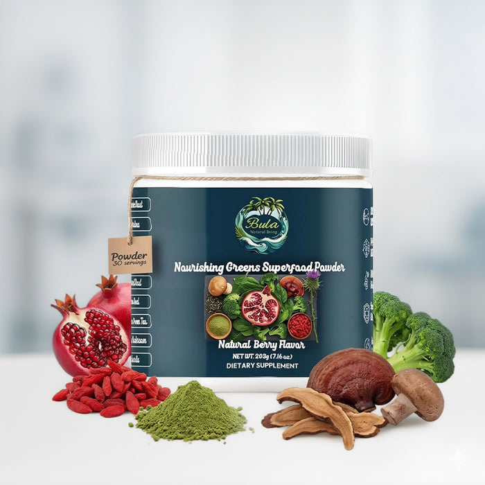 Bula Natural Living Nourishing Greens Superfood Powder-Natural Berry Flavor – 213g (30 Servings)